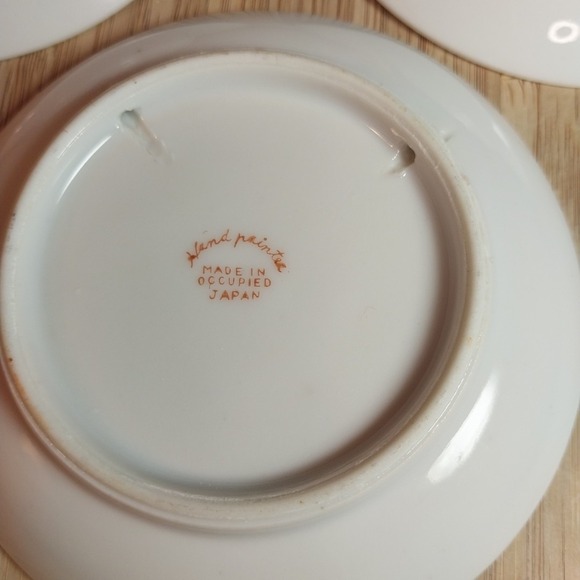 Occupied Japan Handpainted 4" Floral Decorative Set/3 Plates, Trinket Dish Hangs - Picture 11 of 14